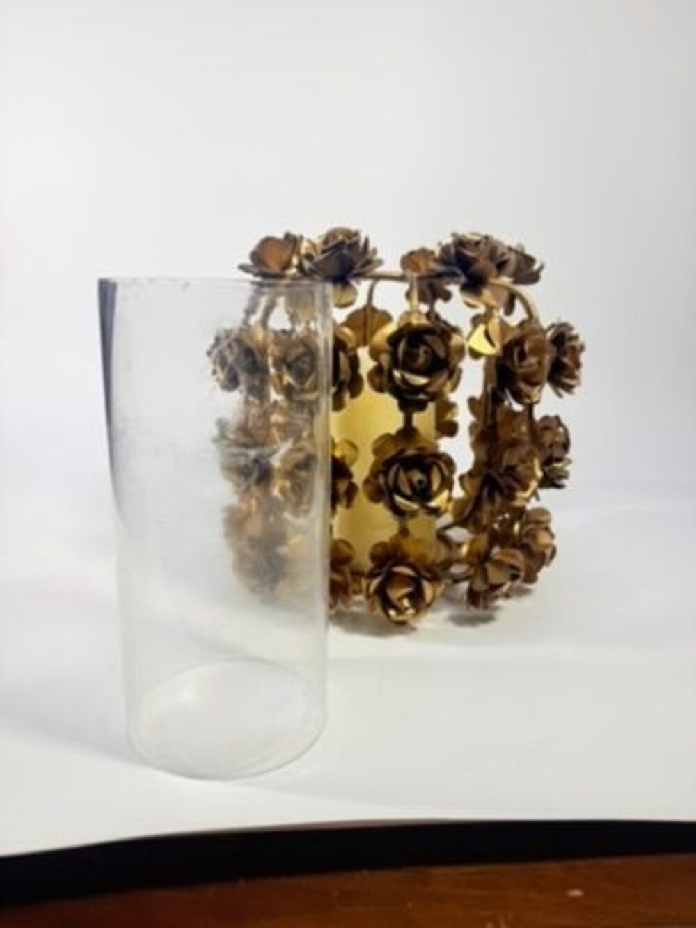 Candle Holder Vase Metal Flowers Roses Table Centerpiece Brushed Gold  Vintage T - Picture 13 of 16